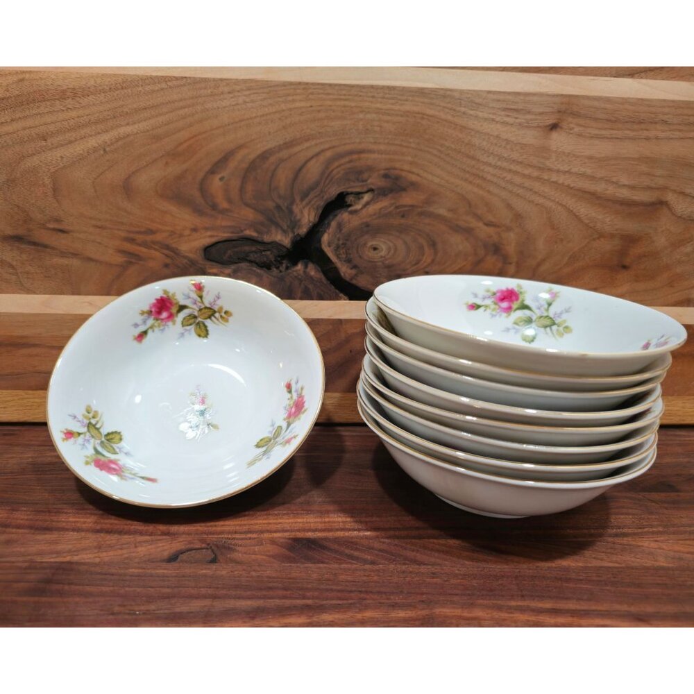 Thames Porcelain China 6" bowls, lot of 9, "Moss Rose" Collection